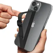 Freely Length-Adjustable Phone Finger Strap, Sinjimoru Reusable Elastic Phone Grip Loop Holder Gripper for Hand & Back of Cell Phone Case for iPhone & Android. Sinji Loop Buckle Black