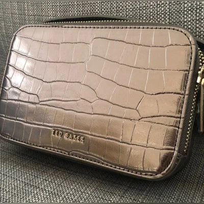 Ted Baker London Stina Mini Croc Crossbody Camera Bag, NWT, Metallic Gunmetal