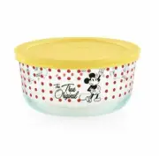 Pyrex Disney Mickey Mouse Glass Storage Bowl 4 Cup New Red Dots Yellow Lid