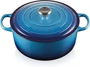 [Le Creuset] Signature Enamelled Cast Iron Round Casserole Dish With Lid, 28 cm, 6.7 Litre, Azure, 21177182202430