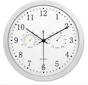 Outdoor Garden Wall Clock, 12 Inch Large Silent Garden Clock with Thermometer and Hygrometer Waterproof Outdoor Clock for Indoor Outdoor Decor,Silver