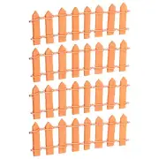 4pcs 3.9 Inch Miniature Garden Fence Mini Ornament Wood Picket Fence Orange