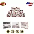 Deer Red Flannel Sheet Set - 100% Cotton, Full Size, Cozy & Warm Winter Bedding