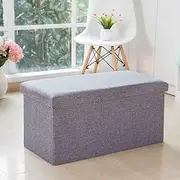 Hbluefat 30 Inches Folding Storage Ottoman, 110L Fabric Linen Footrest Ottoman, Storage Bench for Bedroom,Living Room and Hallway, Support 350lbs (Grey)