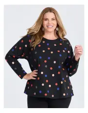 [Taking Shape] Cotton Multi Colour Spot Top in Black/Multi