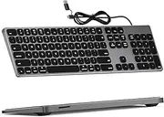 All-Aluminum Wired Keyboard for Apple Mac OS, Plug-N-Play USB Full-Size Keyboard with Numeric Keypad for iMac/Mac Mini or MacBook Pro/Air - Black
