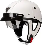Vintage Open Face Motorcycle Helmet,German Style Leather Motorcycle Half Helmet,DOT/ECE Approved with Internal Sun Visor Scooter Chopper Half Shell Helmet for Adult Men Women