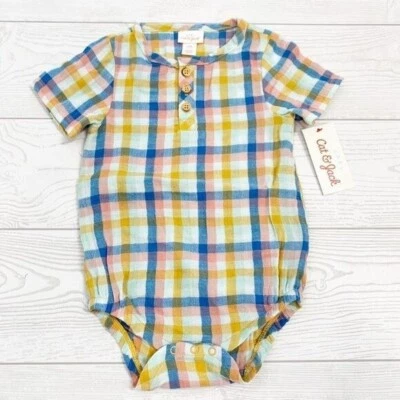 Cat & Jack 12 Months Plaid One Piece Outfit 100^% Cotton Gauze Airy Spring Photo
