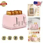 Stylish Retro Stainless Steel 4-Slice Toaster with Dual Controls - Pink