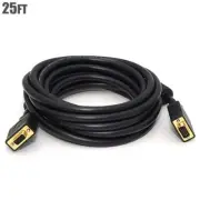25FT VGA SVGA 15Pin Male to Female Monitor Extension Cable CL2 Ferrite Core Gold