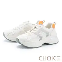 在飛比找Yahoo奇摩購物中心優惠-CHOiCE 真皮拼接網布綁帶厚底休閒鞋 白色