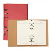 A6 Refillable Leather Notebook, 6 Ring Hardcover Binder Notebook, Red