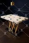 White Quartz & Blue Agate Inlay Table – Handmade Luxury Accent Furniture