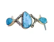 Sterling Silver Dominican Nice Blue Larimar Stone Handmade Cuff Bracelet