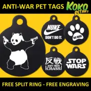Anti War Nuke Banksy Dog Pet Puppy ID Tag Personalised Engraved Round Aluminium