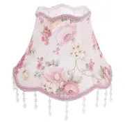 Amosfun Pink Floral Macrame Lamp Shade Floral Cloth Drum Shade with Beaded Ta...