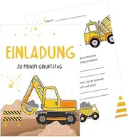 Capaneus Pack of 12 Digger Invitation Cards Children's Birthday Party Invitations Boys Girls Invitation Digger Children's Birthday Party Invitations Digger Decoration Children's Birthday Party