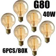 2024 New Models Lot 6pcs 40w Light Bulbs E27 Vintage Edison G80 Incandescent Bulb Warm White 220v