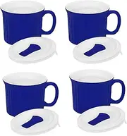[CorningWare] Pop-Ins 20-Ounce Mug with Blue Vented Plastic Cover, Blueberry (Pack of 4)