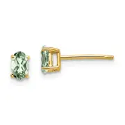 14k Yellow Gold 5x3 Oval Green Quartz Earrings