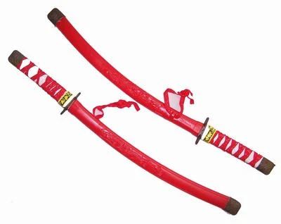 2 RED PLASTIC DRAGON NINJA SWORDS play toy sword ninga items costume new W CASE