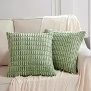 Fancy Homi 2 Packs Sage Green 26x26 Pillow Covers, Euro Pillow Covers with Stripe Pattern, Big Throw Pillow Covers for Couch Bedroom 66x66 cm