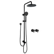 ACA WELS Round 8'' ABS Plastic Rainfall Shower Head 5-MODE Handheld Set Adjustable Height Gooseneck Arm Wall Rail Diverter Twin Taps Black