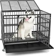 Giantex 48 inch Heavy Duty Dog Crate, Escape Proof Metal Dog Cage with Double Door, Removable Tray, Extra Large Indestructible Dog Kennel with Wheels for Large Dogs (48''L x 30''W x 35''H)