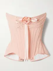 [Wiederhoeft] Wiederhoeft - Wasp Strapless Sequin-embellished Tulle-trimmed Taffeta Bustier Top - Pink - US8 US 8 Pink