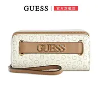 在飛比找momo購物網優惠-【GUESS】滿版印花LOGO配飾拉鍊手拿長夾(白)