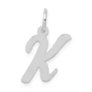 14k White Gold Medium Script Letter K Initial Charm Bracelet Necklace