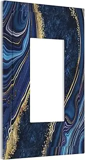 Navy Marble 1 Gang Rocker/Decora Outlet Light Switch Wall Plate Cover Faceplate Dark Blue Abstract Gold Decorative Royal Modern Standard Boys Bathroom Grey Luxury Bedroom Decorate