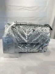 Nicole Miller Silver Sequin Quilted Chain Strap Crossbody Small Bag Purse NWT