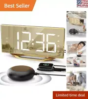 Gorgeous 8.7" Digital Alarm Clock with Dual Alarms & Bed Shaker - Gold Finish