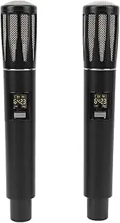 VELATEMOR Wireless Dual UHF Microphone, Wireless Microphone Stable Signal 100m Range Plug and Play 6.35mm Jack for Home Karaoke (Black)