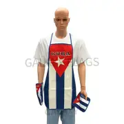 Cuba Flag Kitchen & BBQ 3pc Set w/Apron Oven Mitt Potholder Cuba Flag