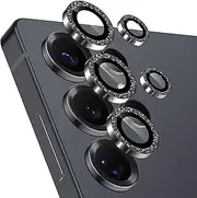 Camera Lens Protector for Samsung Galaxy S25 Ultra, Glitter Decoration Individual Lens Protectors, Ultra-tough HD Tempered Glass with Aluminum Rim, Ultra-thin, Black