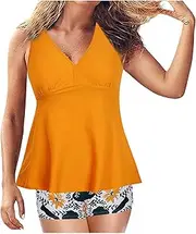 [Generic] Women Swimsuit Shorts Set Swimsuit Halter Waist High Neck High Piece Women's Two Swimwears Tankinis Set Guard Women Plus Size Teal Swimsuits