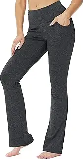 [Keolorn] Women's Bootcut Yoga Pants with Pockets High Waist Bootleg Yoga Workout Pants for Women, Dark Blackgrey, X-Large