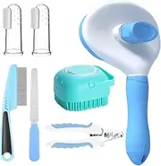 Dog Grooming Kit - Dog Brush with Nail Clipper and File | Include Pet Flea Comb and 2 Finger Toothbrushes, Complete Hair Care Set