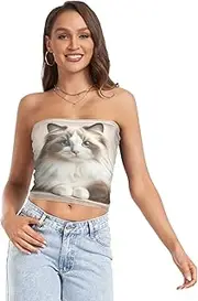 [RPLIFE] Ragdoll Cat Womens Tube Top, Strapless Tops for Women Summer, Mesh Tube Tops, Trendy Crop Tops (S)