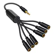 3.5mm TRS Male to 6-Port 3.5 Female Jack Headphone Splitter Cable Stereo AUX Audio Adapter for PC TV MP3 Speaker black