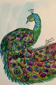 Art PRINT 4x6" Peacock colorful feathers bird by Lynne Kohler