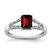 14k White Gold Emerald-cut Garnet and Real Diamond Ring