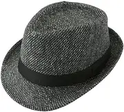 DuBom Unisex Classic 20s Manhattan Cotton Twill Herringbone Trilby Fedora Hat Band Casual Jazz Wool Cap Dark Grey