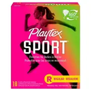 Playtex Sport Regular Absorbency Plastic Tampons Fragrance Free 18 Count 2 Pack