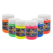 6 x 250ml UV Glow Neon Face & Body Paints With Free Blacklight