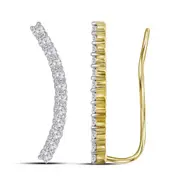 14k Yellow Gold Round Diamond Curved Contour Climber Earrings 1 Cttw
