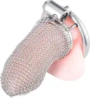 BEWISH Stainless Steel Mesh Chastity Device Chastity Cage Mesh Penis Cage Lock Cage Chastity Belt Cock Ring Fetish BDSM Male Sex Toy (L)