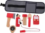 QUMIIRITY 1 Set Firefighter Role Play Costume for Children Wooden Fireman Tools with Tool Belt Fire Extinguisher Toy Accessories for Indoor and